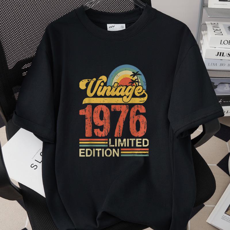 50th Birthday 1976 Theme Loose T-shirt - High Quality 260g Pure Cotton, Short Sleeve, European & American Style