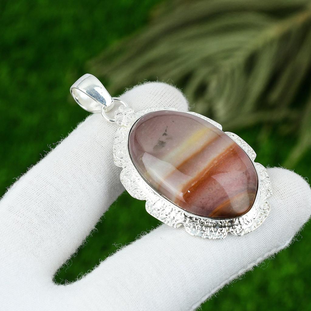 Owalny Kamień Mookaite Siostra Ślub Zaręczyny Wisiorek Biżuteria Srebro Próby 925
