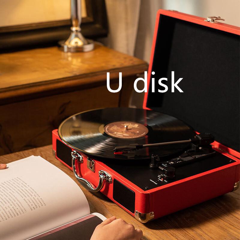 Neuer Schallplattenspieler mit Drehteller Retro Handheld Phonograph Tragbarer USB Bluetooth Lautsprecher 350*255*120mm