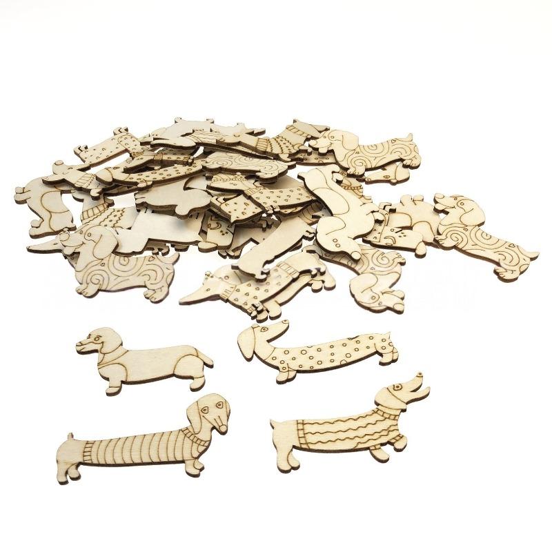 50Pcs Mini Dog Wood DIY Crafts Cutouts Wooden Dog Shaped Slices Embellishments Unfinished Wood Ornaments for Baby Shower Wedding