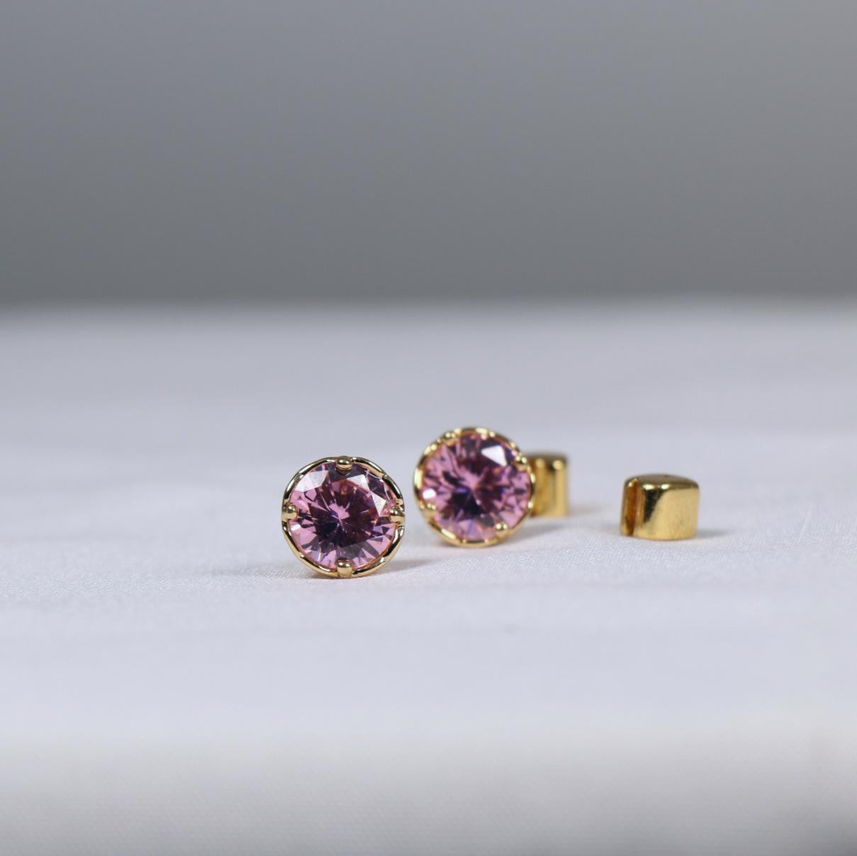 

Simple Peach Heart Stud Earrings with Round Sparkling Zircon