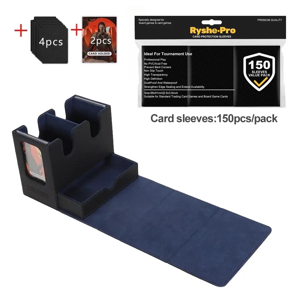 3 In 1 Commander Deck Box with 150 Premium Card Sleeves 66x91mm Trading Card Storage Box for MTG TCG PKM Cards with Dice Tray