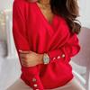 2026 Loose Women's Clothing Pullovers Jumpers Spring Autumn New Casual Loose Solid Button V-Neck Long Sleeve for Women Sweaters