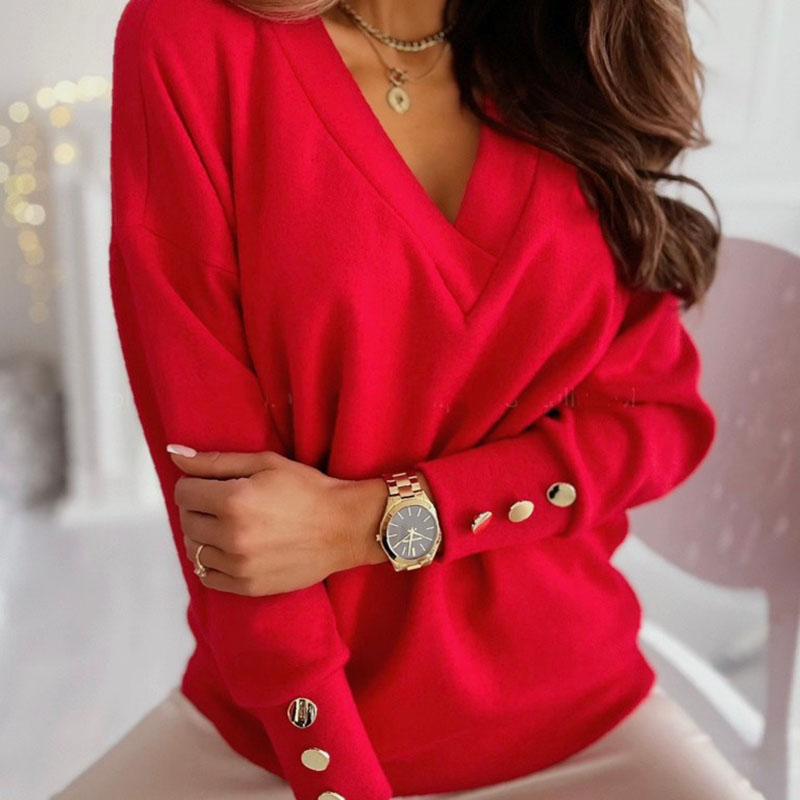 2026 Loose Women's Clothing Pullovers Jumpers Spring Autumn New Casual Loose Solid Button V-Neck Long Sleeve for Women Sweaters