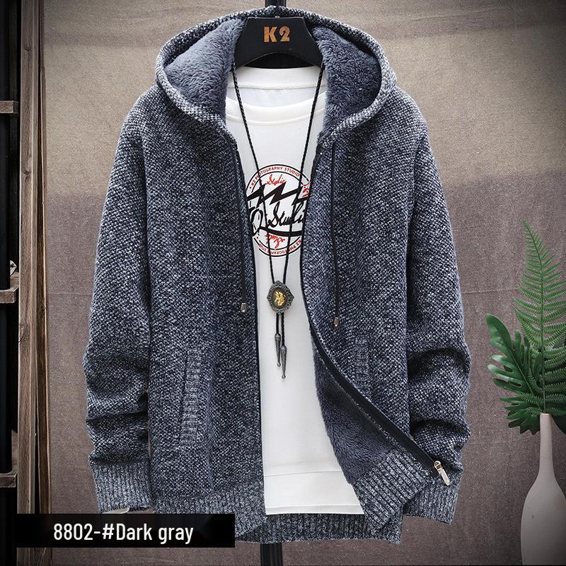 

2025 Men s Warm Hooded Knit Sweater - Young Style Casual Dad Cardigan 2XL темно-серого