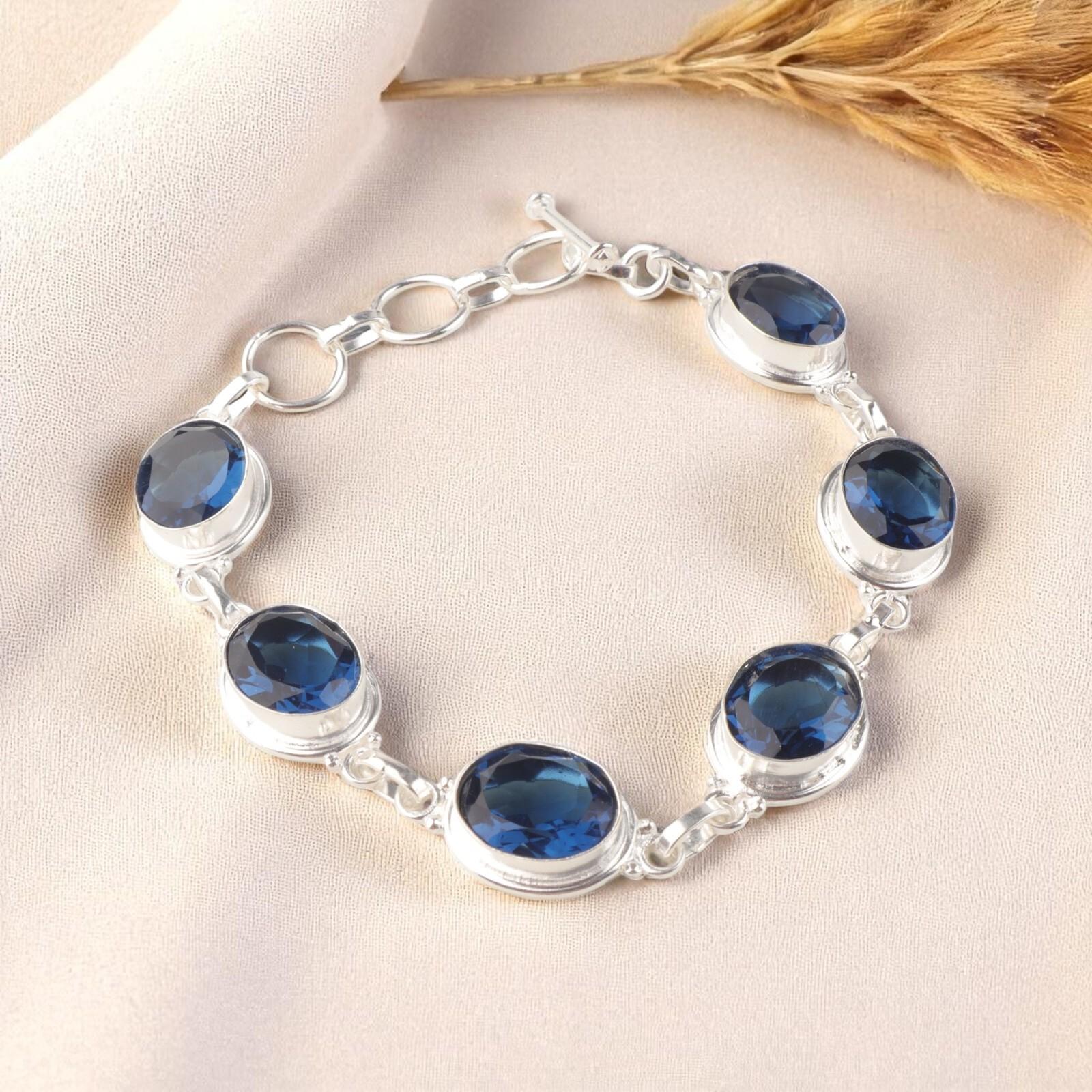 

Лондонский голубой топаз Драгоценный камень 925 Стерлинговое серебро Ювелирные изделия Ручной работы Браслет 8.5 RB-3-11