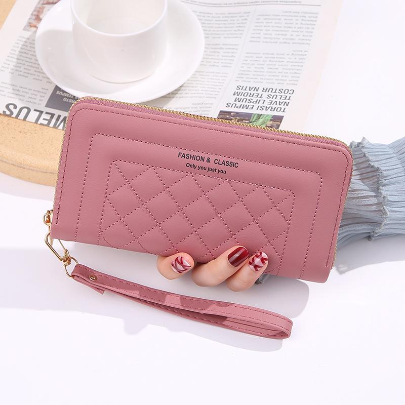 Elegant Quilted PU Clutch Wallet for Women, Urban Style Solid Color, Multi-Functional Large Capacity with Zipper Closure, Artificial Leather