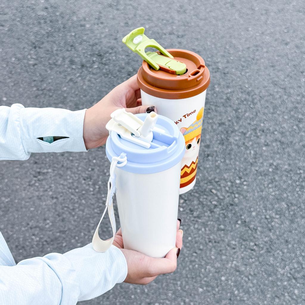 Kubek termiczny na kawę duża pojemność kubek studencki przenośny podwójna słomka kubek na wodę nowy dla dziewczyn wysoka wartość