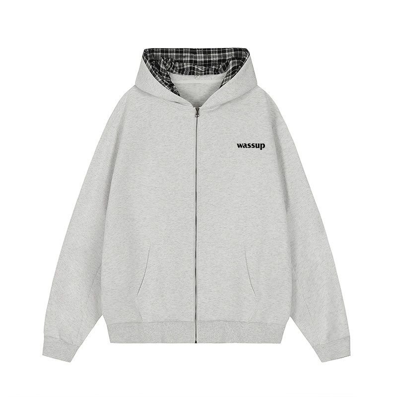 

Wassup Trendy American-Style Simple White Flower Gray Hooded Logo Cardigan Sweatshirt Heavyweight Spring and Autumn Youth Jacket Color Black(Heavyweight Non-Pilling Fabric) X L