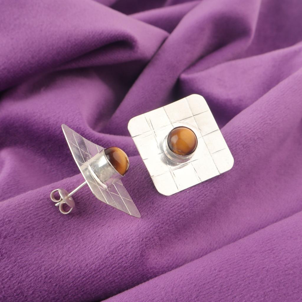 Sacral Chakra Natural Yellow Tiger Eye Stud Earrings Jewelry 925 Sterling Silver EE-146-37