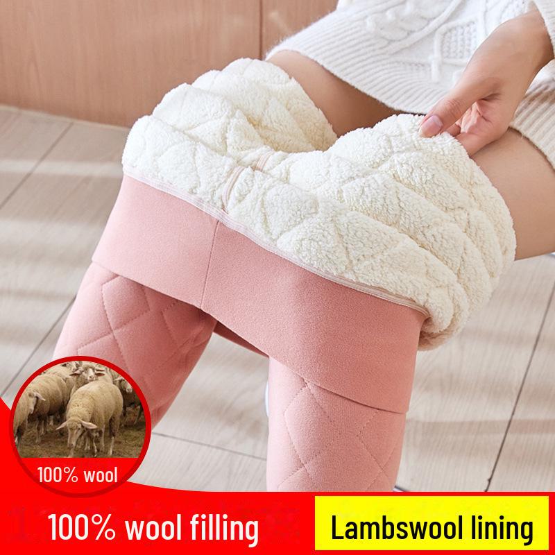Women's Plus Velvet High-Waisted Lambskin Leggings - Warm, Thick, Elastic Cotton Pants for Autumn and Winter