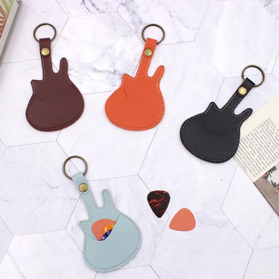 Guitar-Shaped Picks Holder Faux Leather Guitar Pick Case Portable Plectrum Storage Bag