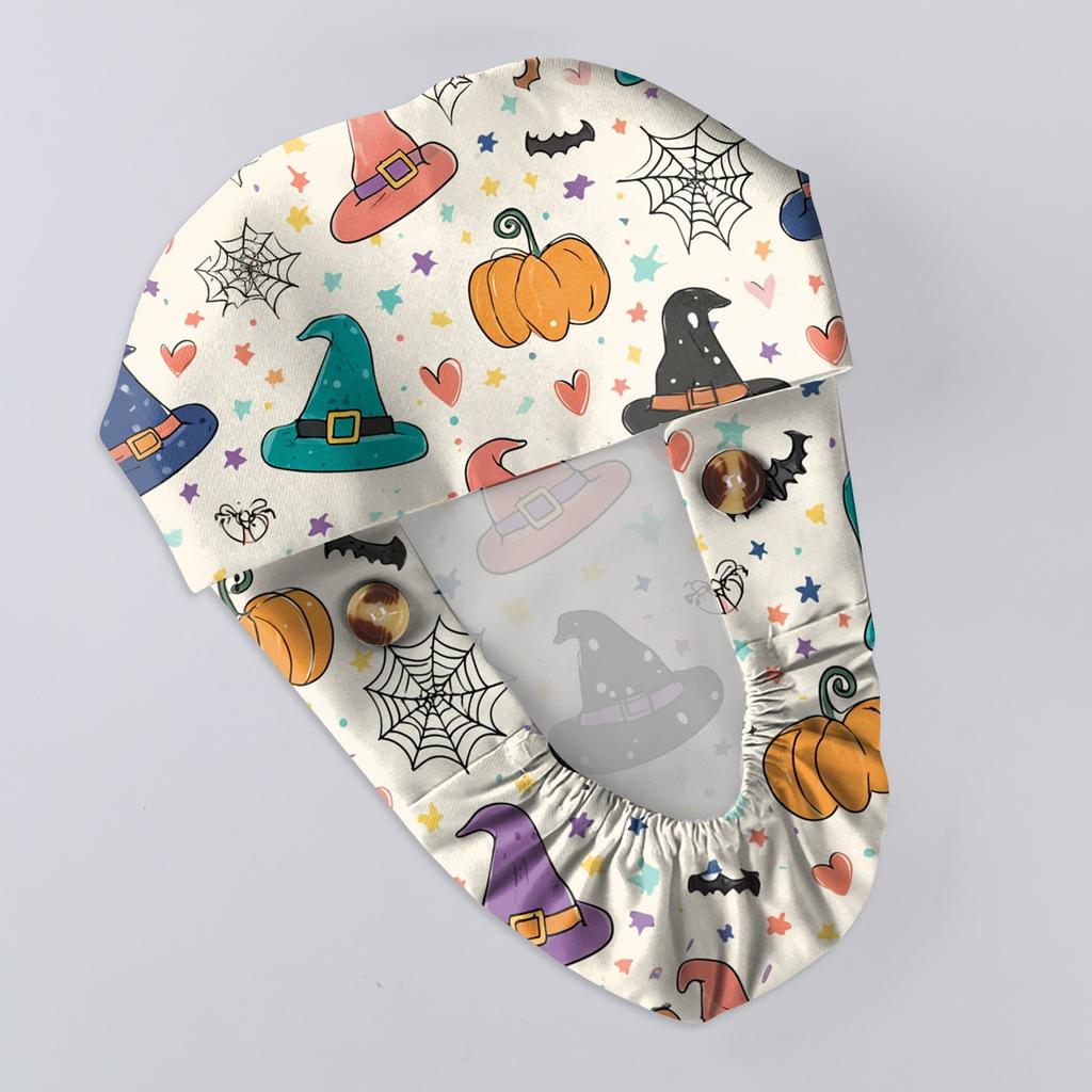 Berretto da lavoro alla moda con stampa di Halloween, berretto casual da donna con coda di cavallo, berretto da lavaggio, berretto Baotou