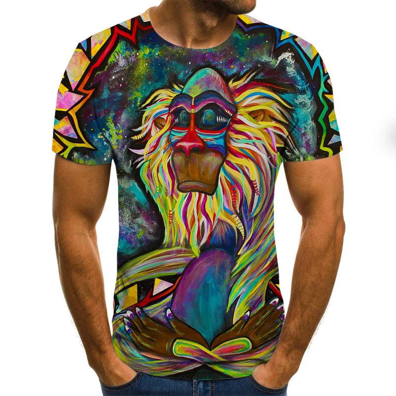 Summer Trendy Street Lion 3D Digital Printed T-shirt Casual Short Sleeve Shirt