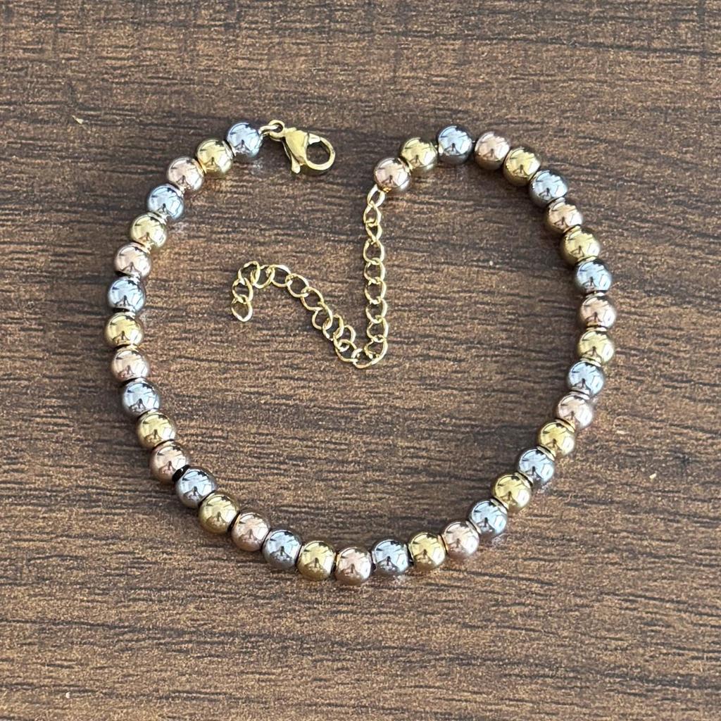 European Fashion 18K Three-Color Stainless Steel Adjustable Beaded Bracelet