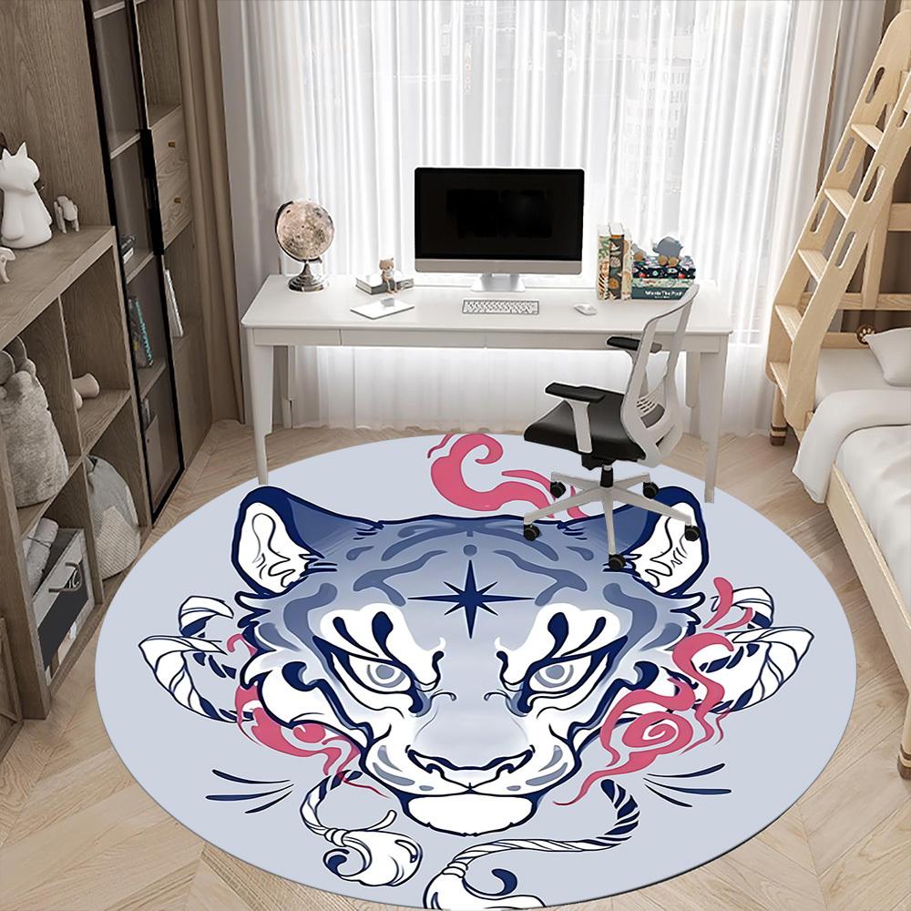 1pc Tiger Tattoo Office Round Area Rug, Indoor Mat Suitable For Office, Under Office Chairs Bedroom Living Room Home Decor, Room Deco
