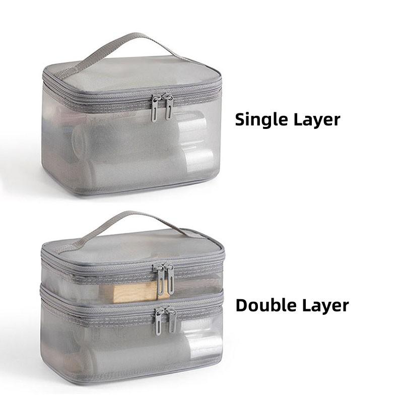 

Двухслойная косметичка, Большая портативная сетчатая дорожная косметичка, с двойной молнией, многофункциональная косметичка для туалетных принадлежностей для макияжа Single Layer серый