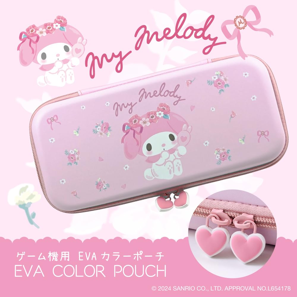 Allone EVA Color Gaming Pouch Sanrio Characters My Melody x 4 x Pink Floral Pattern with Inner Pocket Lightweight Compatible with OLED Double Zipper