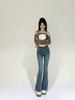 Women's Retro Gray High-Waist Micro-Flare Jeans with Frayed Hem – Slimming, Stretchy, Spring/Autumn Style