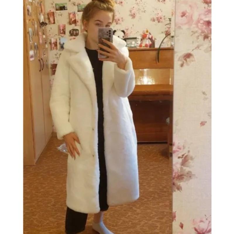 Neuer Wintermantel aus Kaninchenfellimitat für Damen, verlängerter Gürtel, Jacke aus Fellimitat, verdickte warme Plüschjacke