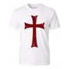 Herren Tempelritterkreuz Mittelalter Ritter T-Shirt - 100% Slim Fit Schwarz mit Roter distressed Tempelritterkreuz Druck, Ganzjahres Freizeit Streetwear,