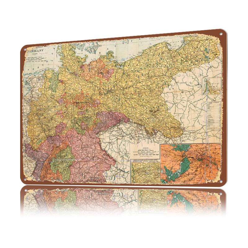 Map of German Empire Personalized D Textured Metal Poster Wall Art Vintage Tin Signs for Luxury Decoration Home Decorations