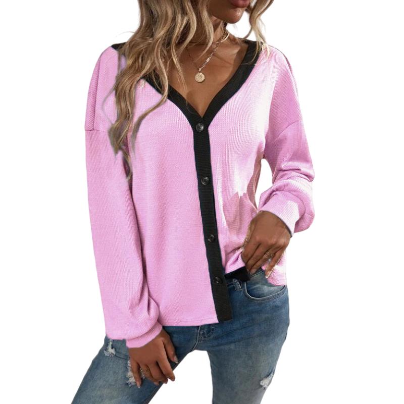 2023 Neues Damen-Top mit Waffel-Langarm-Cardigan-T-Shirt