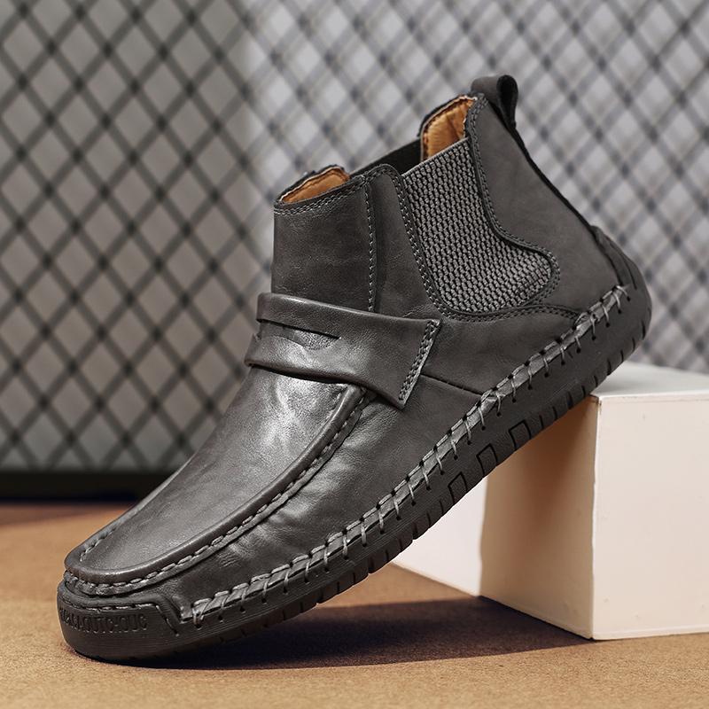 Fashion Winter Warm Plush Boots Men 2024 Plush Handmade Suture Leather Comfort Hiking Shoe Outdoor Non-slip Ankle Boots Big Size 48 Male