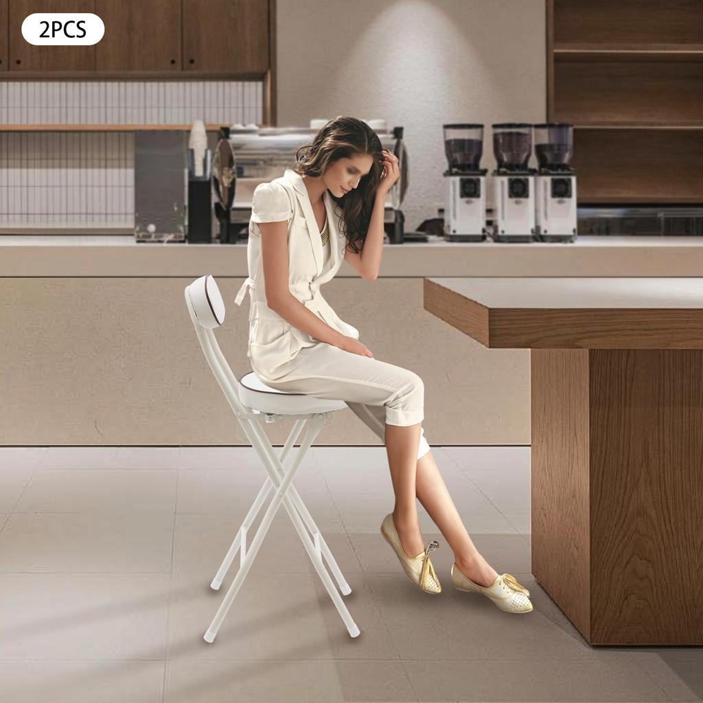 2PCS 25.6 Inch Height Adjustable Folding Bar Stools, Padded Seat, Modern Stool Set for Kitchen, Counter - White, 275lbs Capacity