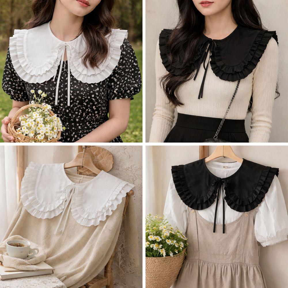Large Lapel Women False Collar Half Shirt Style Double Layer Collar Detachable Collar  Sweater