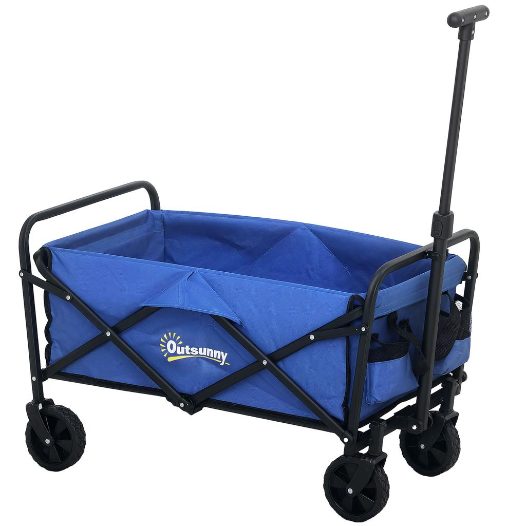 Folding Garden Cart with Wheels Adjustable Telescopic Handle 100 Kg Load for Camping Shopping 64x42x27 Cm Blue