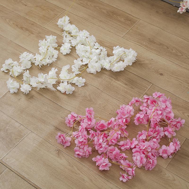 Artificial Silk Cherry Blossom Rose Rattan Wall Hanging Flower Decoration Rattan False Plant Wedding Home Decoration