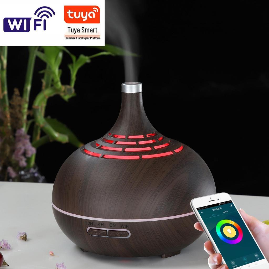WiFi Wood Grain Aroma Diffuser, 400ML Air Atomizing Humidifier