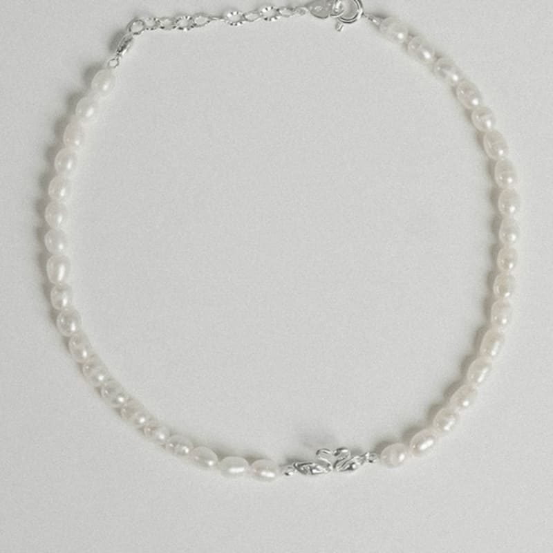 Baked Alaska [SILVER] Kissing Swan Pearl Anklet