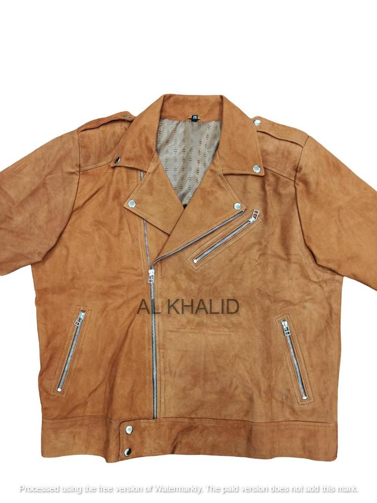 AL KHALID Men's Brown Suede Leather Jacket Men Motorcycle Biker Slim Fit Jacket