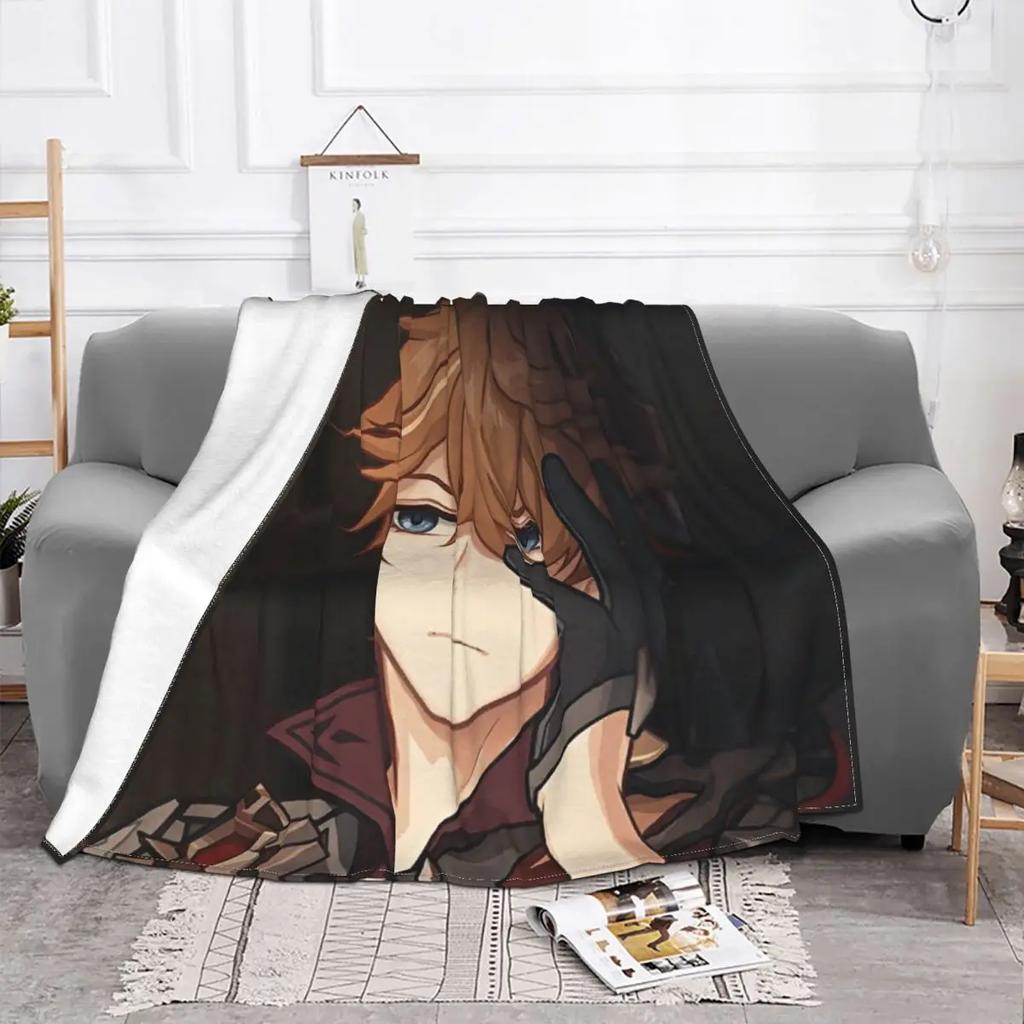 Childe Hutao Tartaglia Genshin Impact Blanket Acg Anime Flannel Funny Warm Throw Blanket for Chair Covering Sofa Autumn/Winter