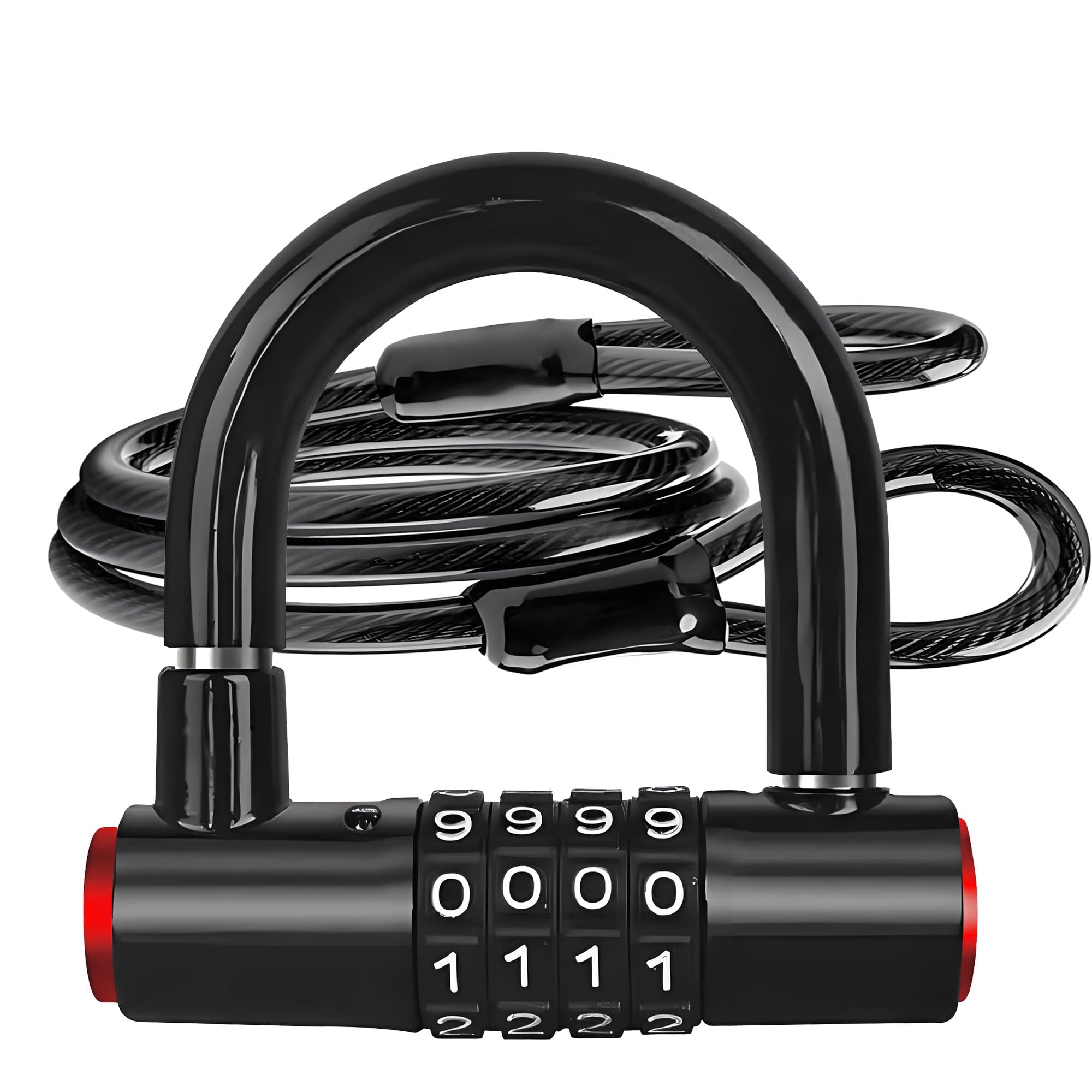 

Велосипедный набор, включающий и тросовый замок Long x и подходящий для велосипедов и уличного оборудования U-образный замок с 4-значной комбинацией, U-образный замок (120см 1,2см Диаметр),