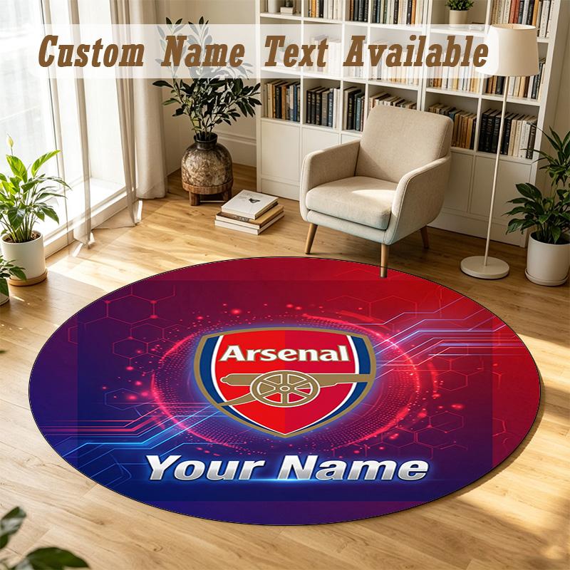 Round Rug Custom NameArsenal FC Pattern Non Slip Carpet Home Floor Decor