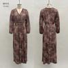 Womens Winter V-Neck Long Sleeve Fitted A-Line Midi Dress In Suede Velvet Floral Print