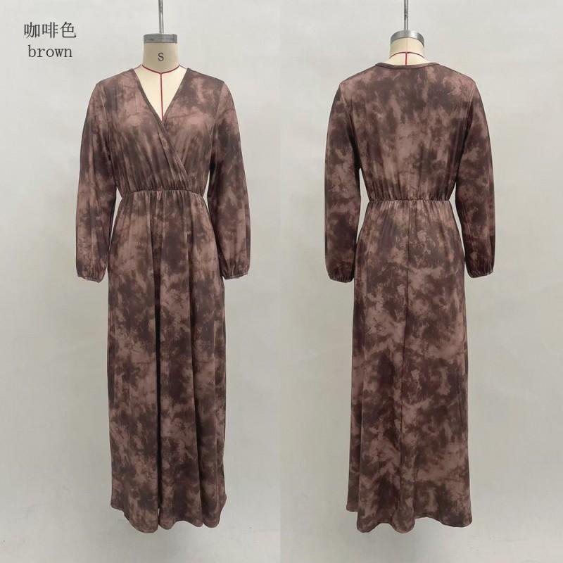 Womens Winter V-Neck Long Sleeve Fitted A-Line Midi Dress In Suede Velvet Floral Print