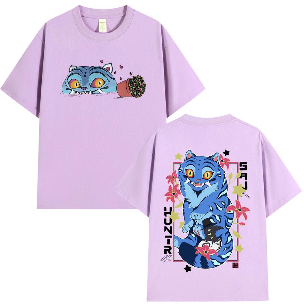 

K-pop Охотники на демонов Дерпи Тигр Мерч Футболки Мода Винтажные Готические Футболки Топы Мужская Женская Одежда Хлопок Оверсайз Футболка S