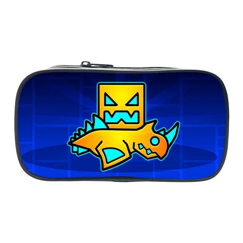 Funny Cartoon Geometry Dash Pencil Case Makeup Box High Capacity Pencil Bag Students School Supplies Stationery Bag Kids Gifts