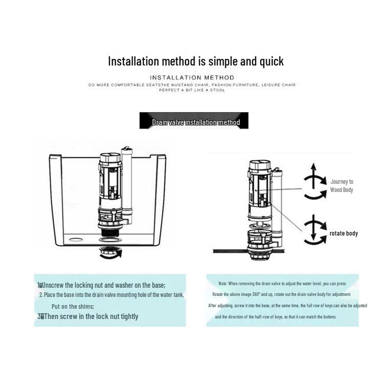 Two-Button Toilet Drain Valve, Plastic Tank Outlet Valve Accessories