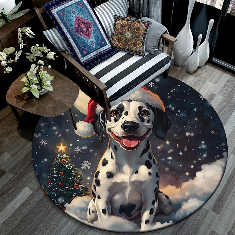 Christmas Dog Pattern Round rug,Carpet Rug for Living Room Bedroom Playroom ,Non-slip Floor Mat,Holiday Gifts and Birthday Gifts.