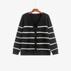 Plus Size Women's V-Neck Color Block Stripe Knit Cardigan - Loose Casual Winter Style