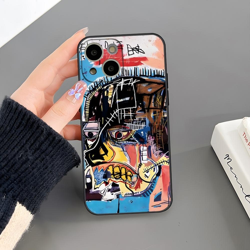 B-Basquiat Art Graffitis Phone Case For Iphone 15 Pro Max 14 Pro 16 Plus 12 13 11 Xr X Xs 8 7 Plus Silicone Back Cover