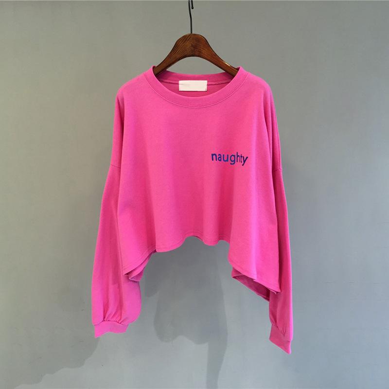 Baumwolle Frühling und Herbst Dünne Kurze Rundhals Pullover frauen Koreanische Version Herbst Neue Internet Promi T-shirt frauen Herbst Kleidung frauen