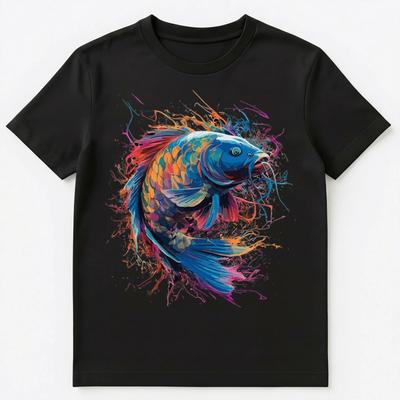 Buntes Farbklecks Karpfen Kunst Grafik Unisex T-Shirt