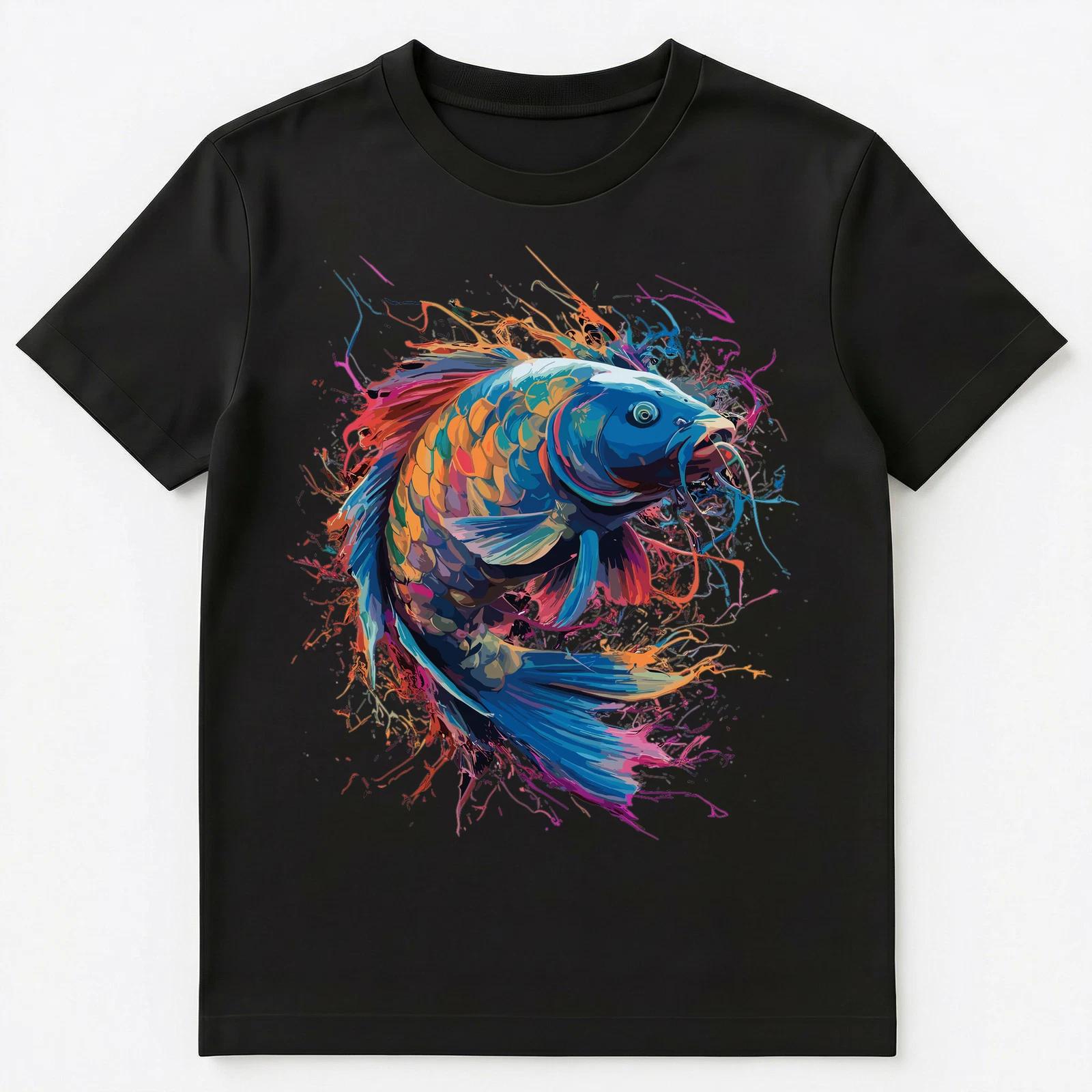 Colorful Paint Splash Carp Art Graphic Unisex T-Shirt L