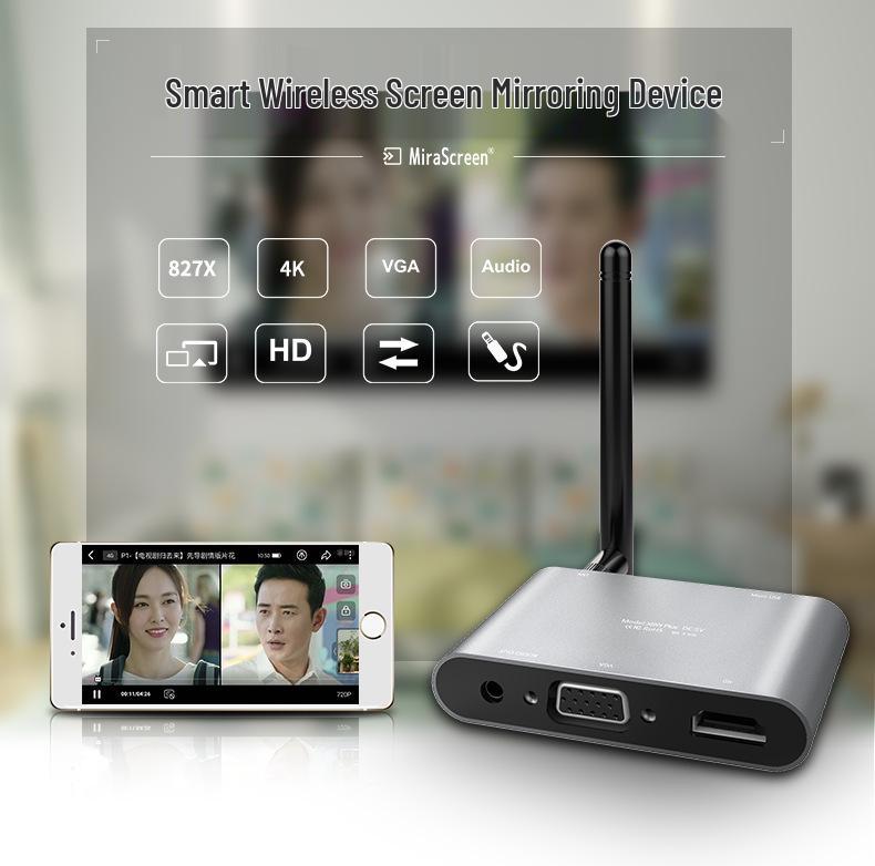 Mirascreen 4K Kabelloses Bildschirmspiegelungsgerät für VGA/HD, Kompatibel mit Google/iOS/Android